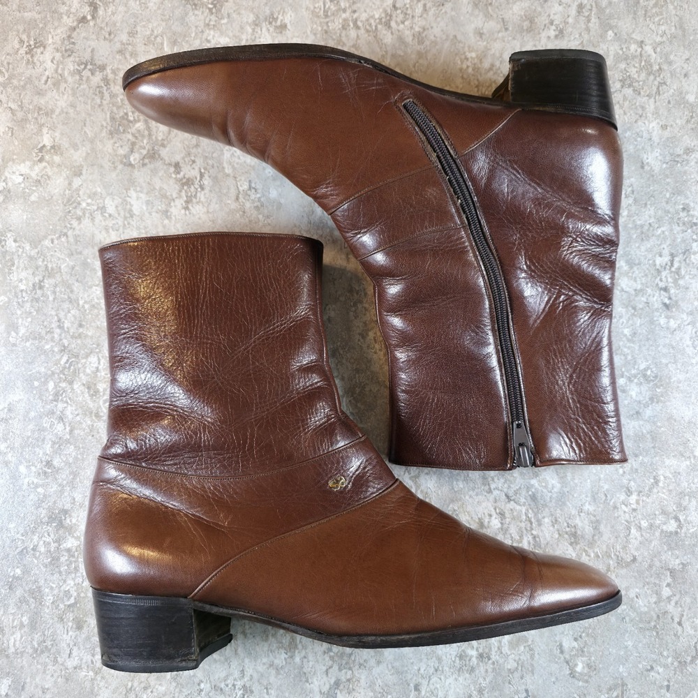 Vintage Stacy Adams Side Zip Ankle Heel Boots Brown Leather Womens Size 11 - Picture 3 of 13